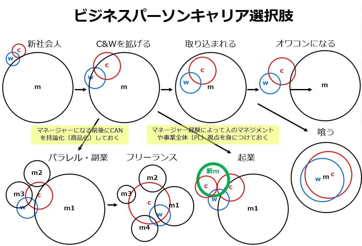 ビジネスパーソンのキャリア選択肢と「can」「will」「must」の関係(細野さん作成)